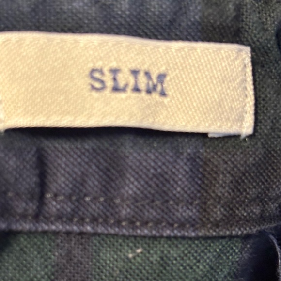 J Crew button down navy and green plaid cotton men’s shirt size slim large - Picture 5 of 6